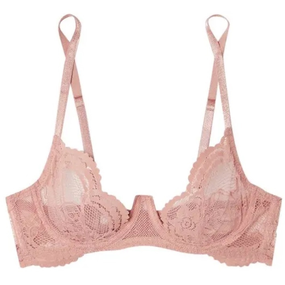 COCO DE MER Muse Alice Stretch-Lace Underwired Plunge Bra 34C in Pink NWOT 148